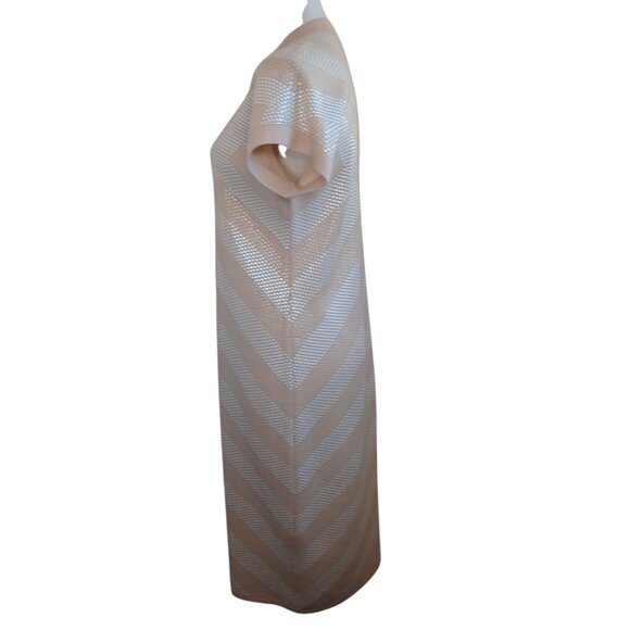 St John for Saks 5th Avenue Dress Tan White Paillette Detail Womens 10 - Picture 6 of 10